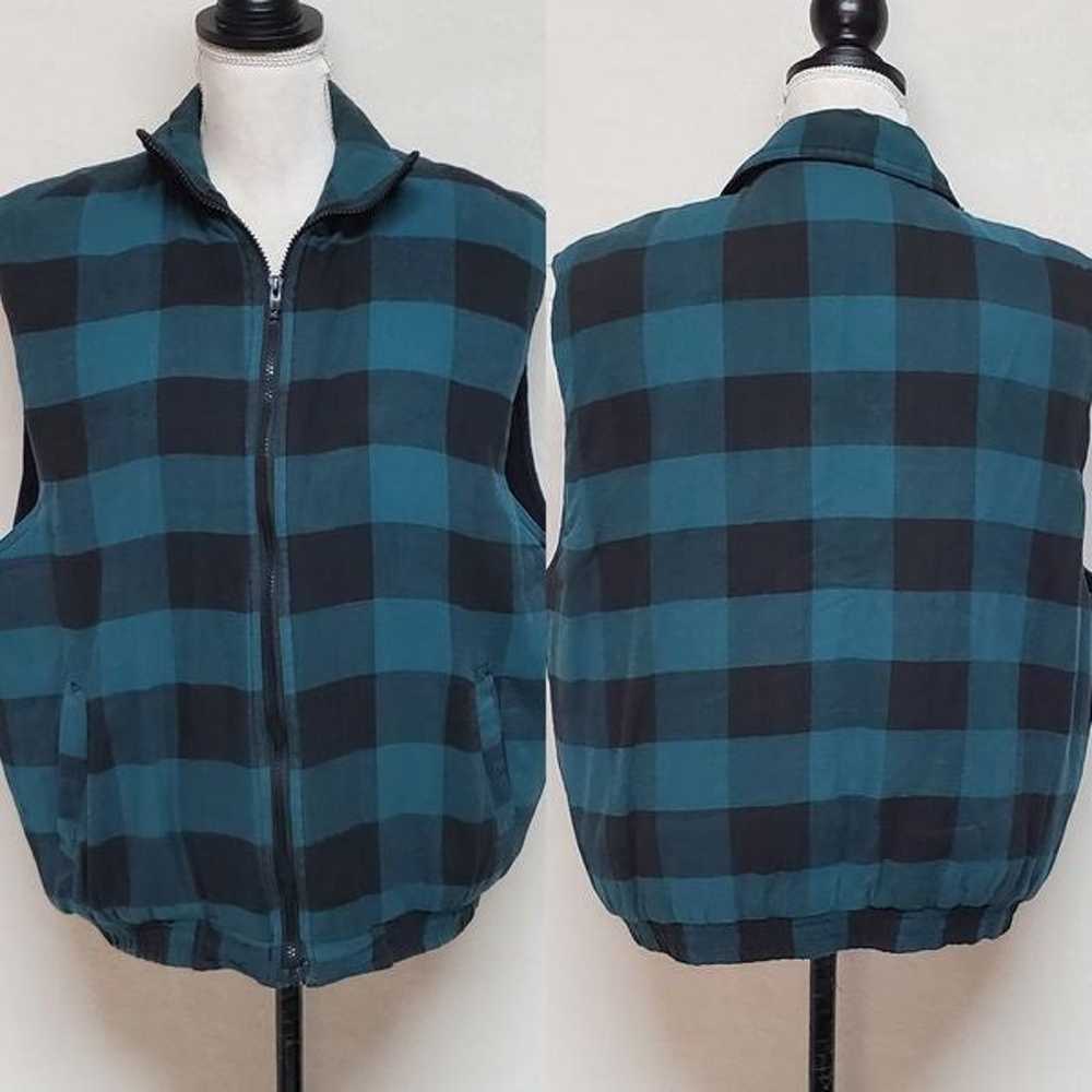 Vintage 80s Faded Glory Turquoise Plaid Flannel O… - image 1