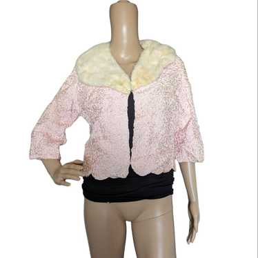 Vintage 60s Barbie Pink Ribbon Crop Bolero Jacket… - image 1