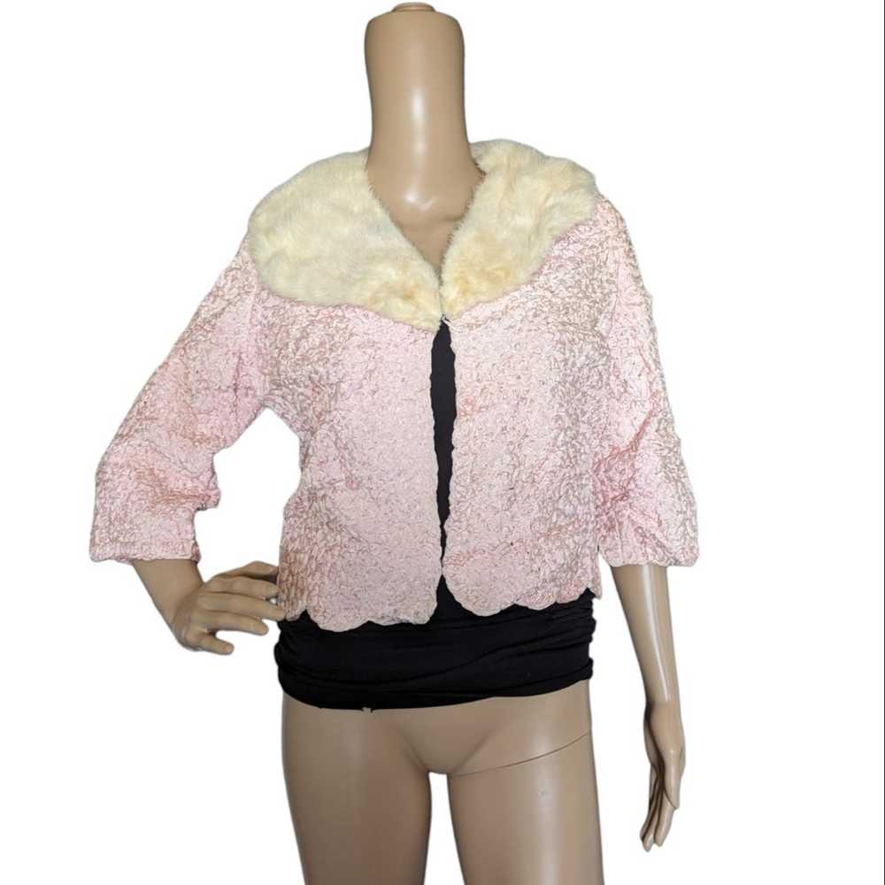 Vintage 60s Barbie Pink Ribbon Crop Bolero Jacket… - image 2