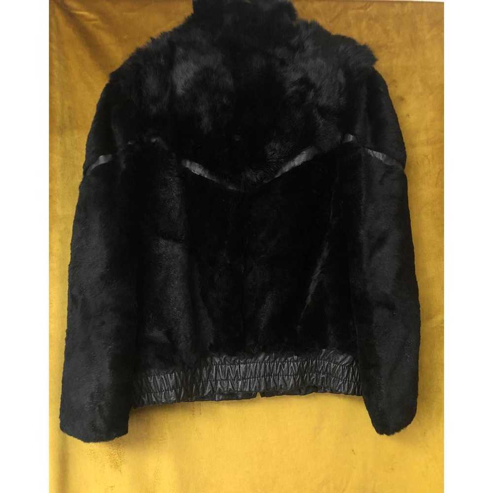 Vintage Black Rabbit Fur Jacket Tassels & Leather… - image 2