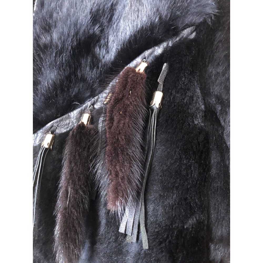 Vintage Black Rabbit Fur Jacket Tassels & Leather… - image 3