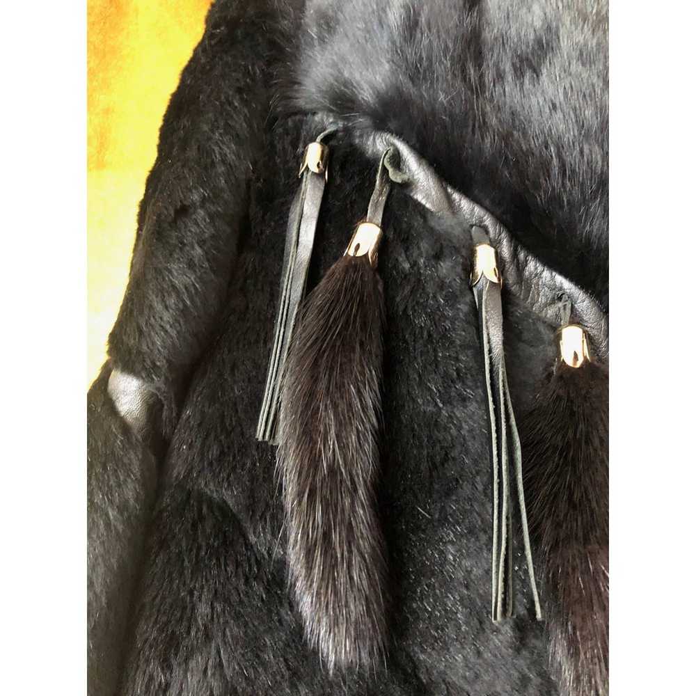 Vintage Black Rabbit Fur Jacket Tassels & Leather… - image 4