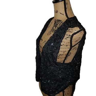 Vintage Black Sequin & Bead Embellished Vest Size… - image 1