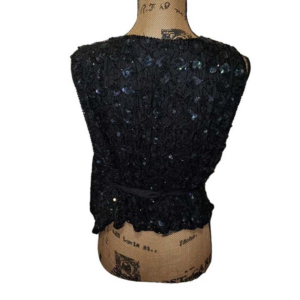 Vintage Black Sequin & Bead Embellished Vest Size… - image 5