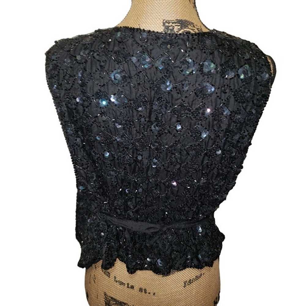 Vintage Black Sequin & Bead Embellished Vest Size… - image 6