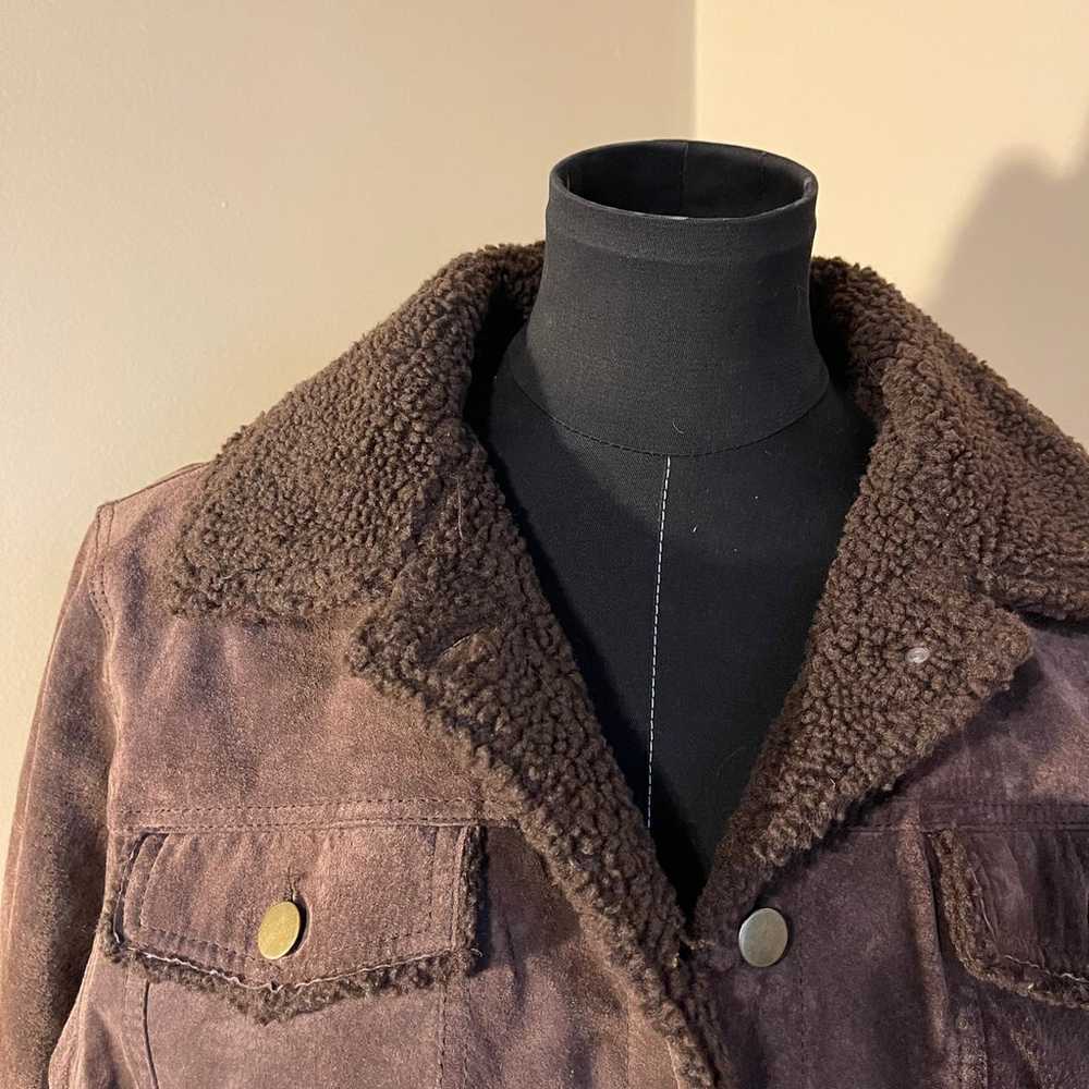 Vintage USA LEATHER Chocolate Brown Sherpa Lined … - image 2