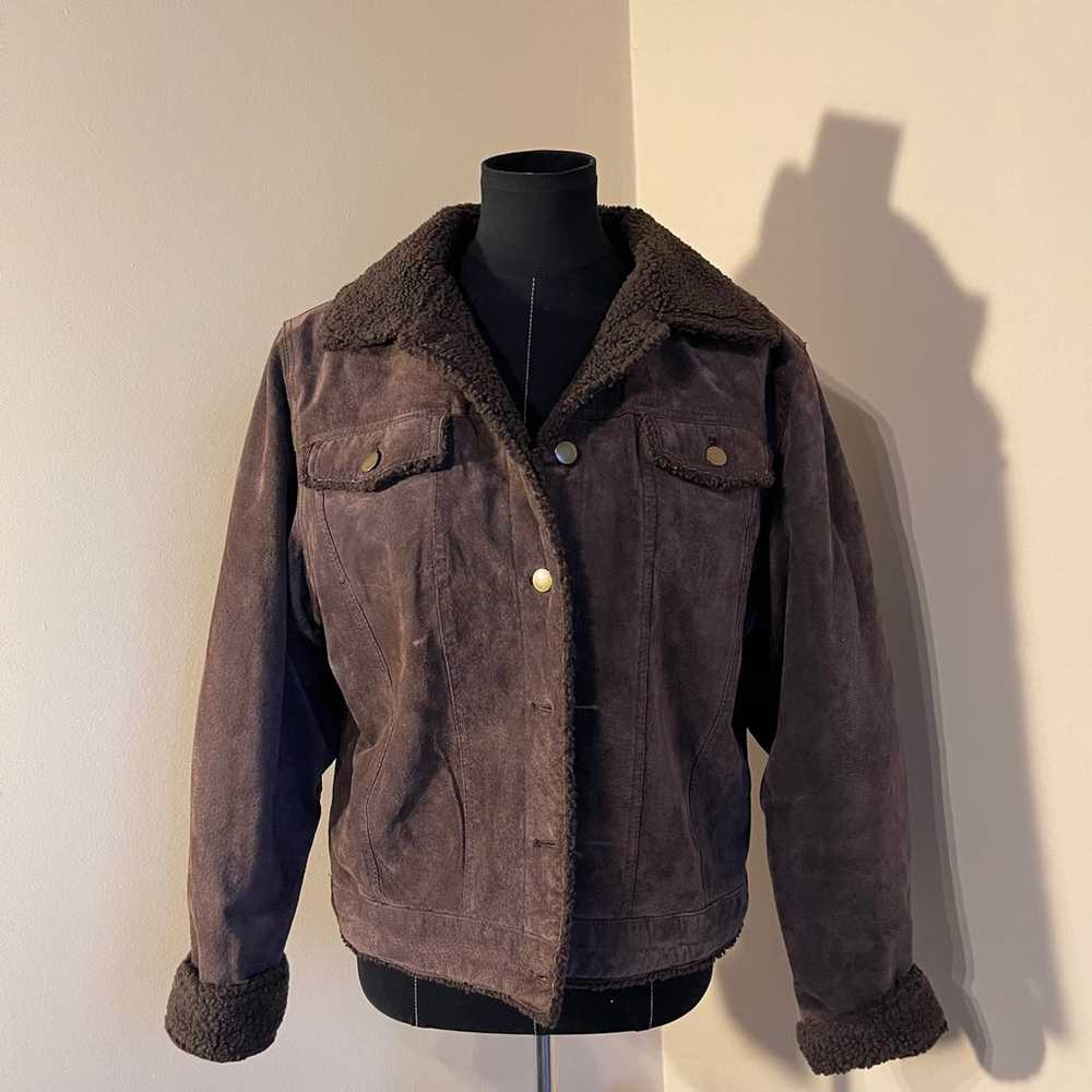 Vintage USA LEATHER Chocolate Brown Sherpa Lined … - image 3