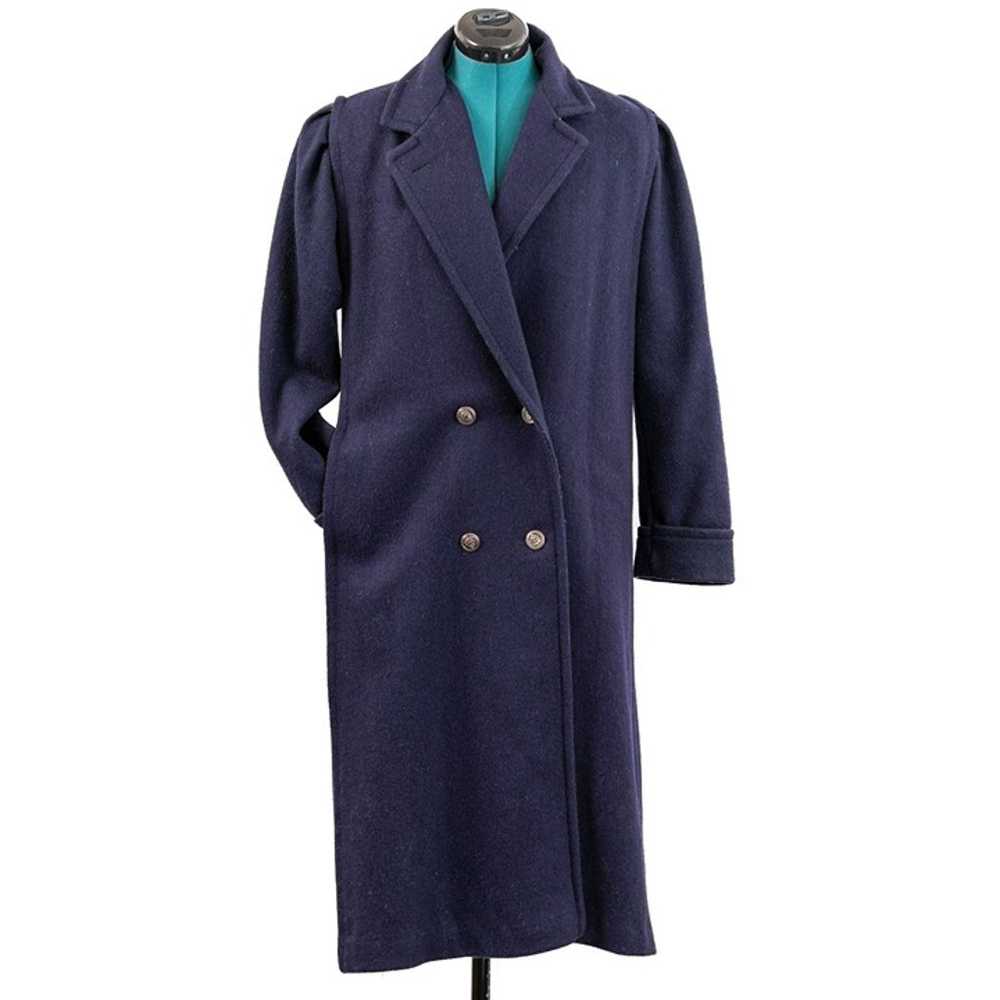 Vintage Classic Navy Wool Lined Long Pea Coat wit… - image 1
