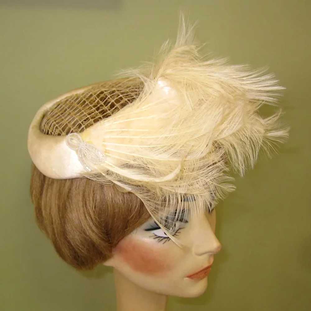 Vintage Velvet Hat, Feathers & Beads & Netting, B… - image 3