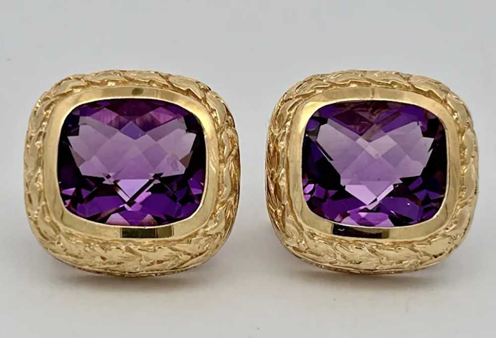 Vintage Estate Amethyst Earrings 14K Gold - image 2