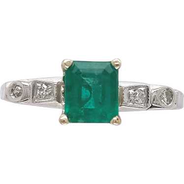 Platinum + 14K .82ct Emerald & Diamond Ring j6380