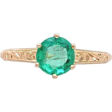 10K yellow gold Antique .72ct Emerald Ring