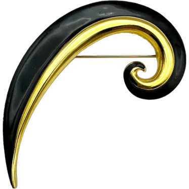 Black Enamel on Goldtone Brooch with a Pretty Swi… - image 1