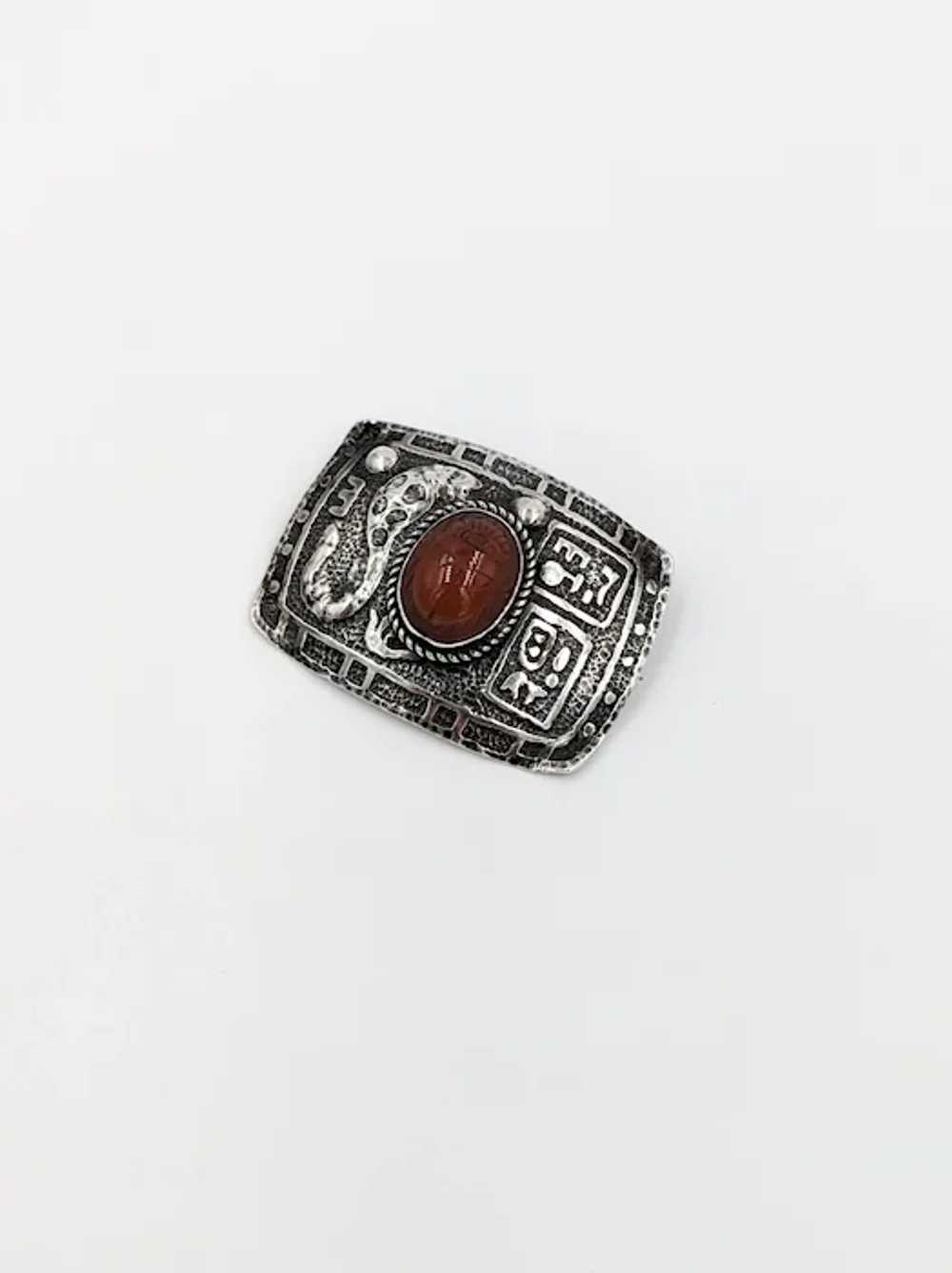 Antique 1920's Scarab Egyptian Revival Silver Art… - image 2