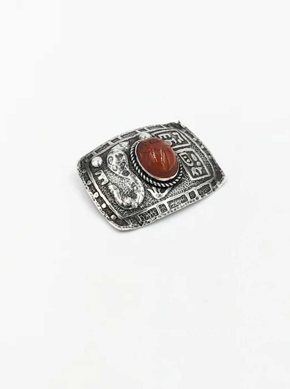Antique 1920's Scarab Egyptian Revival Silver Art… - image 3