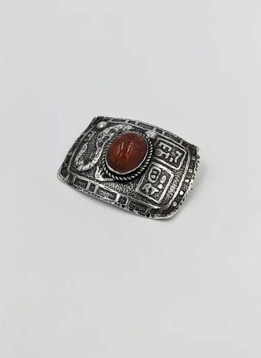 Antique 1920's Scarab Egyptian Revival Silver Art… - image 5