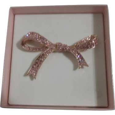 KJL Large Pink Bow Brooch with Pink Rhinestones O… - image 1