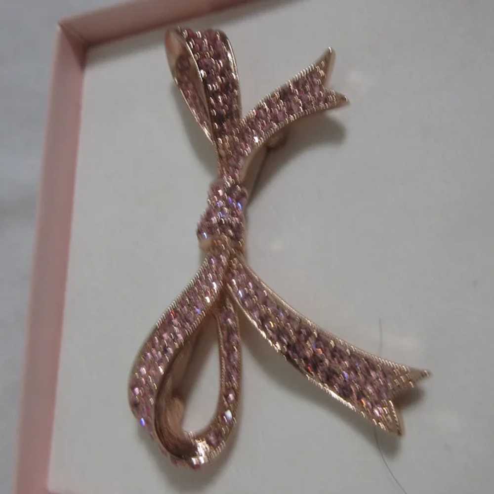 KJL Large Pink Bow Brooch with Pink Rhinestones O… - image 6