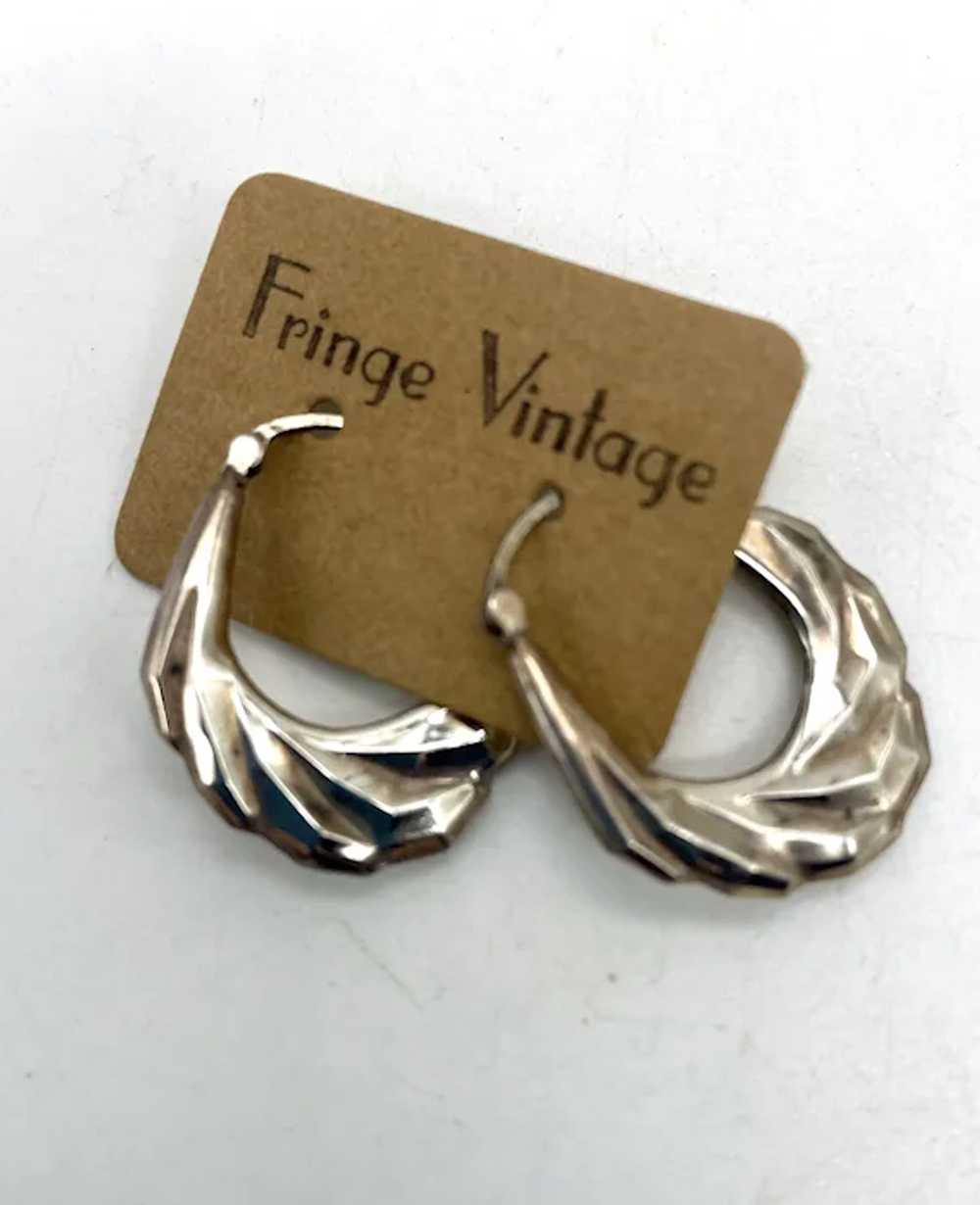 Thick Huggie Earrings 925 Sterling Silver  Vintag… - image 2