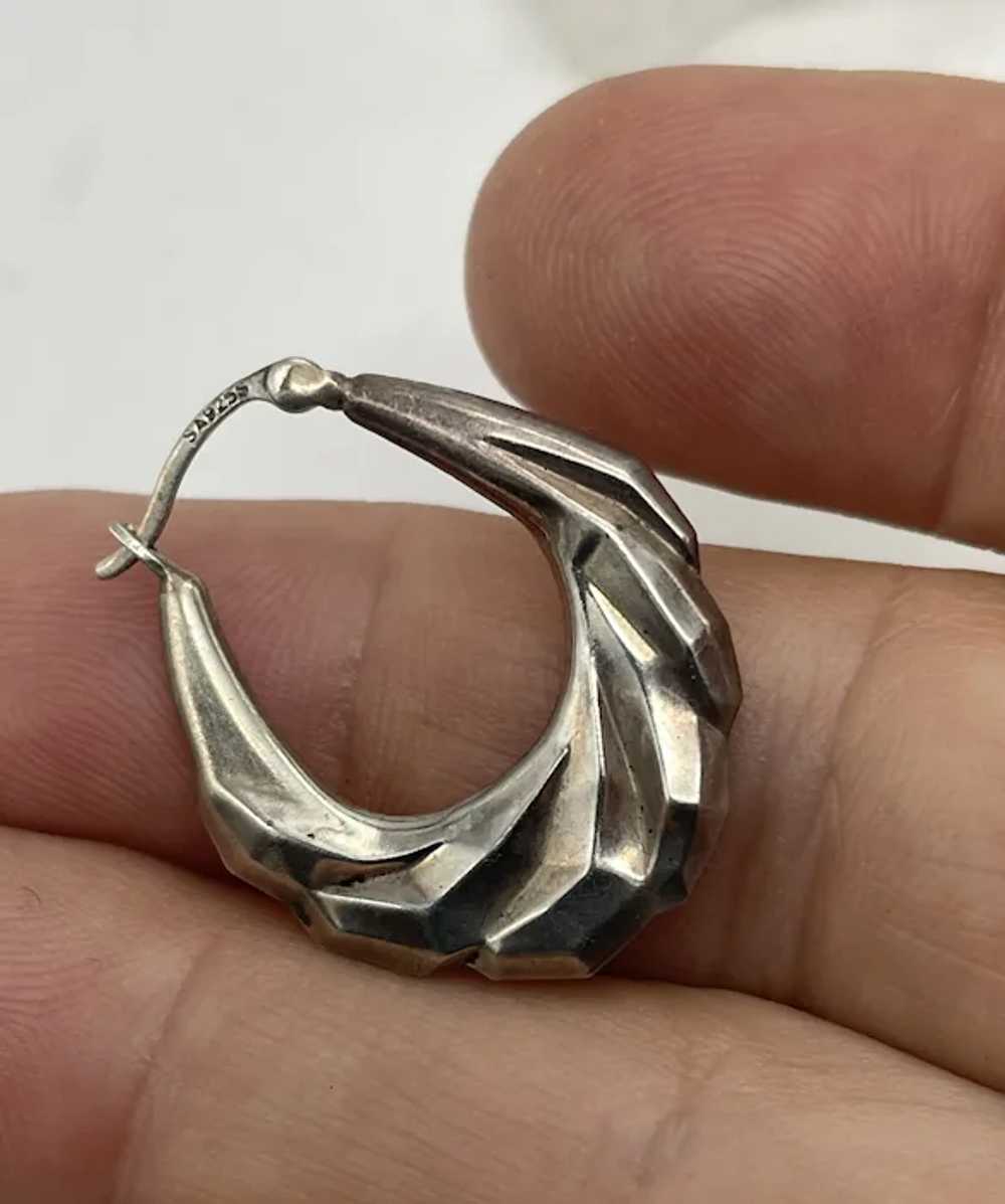 Thick Huggie Earrings 925 Sterling Silver  Vintag… - image 3
