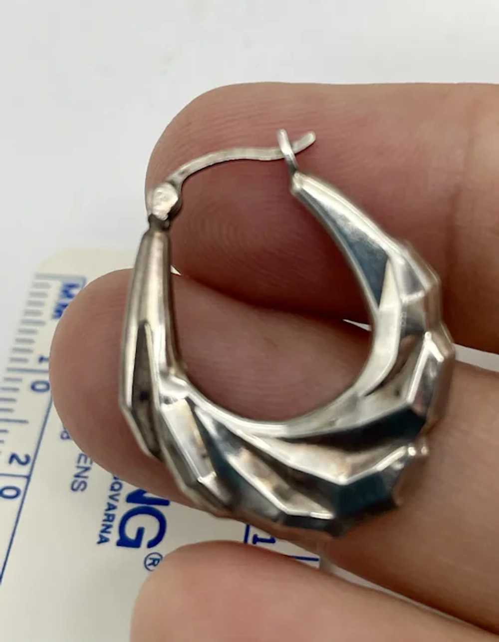Thick Huggie Earrings 925 Sterling Silver  Vintag… - image 4