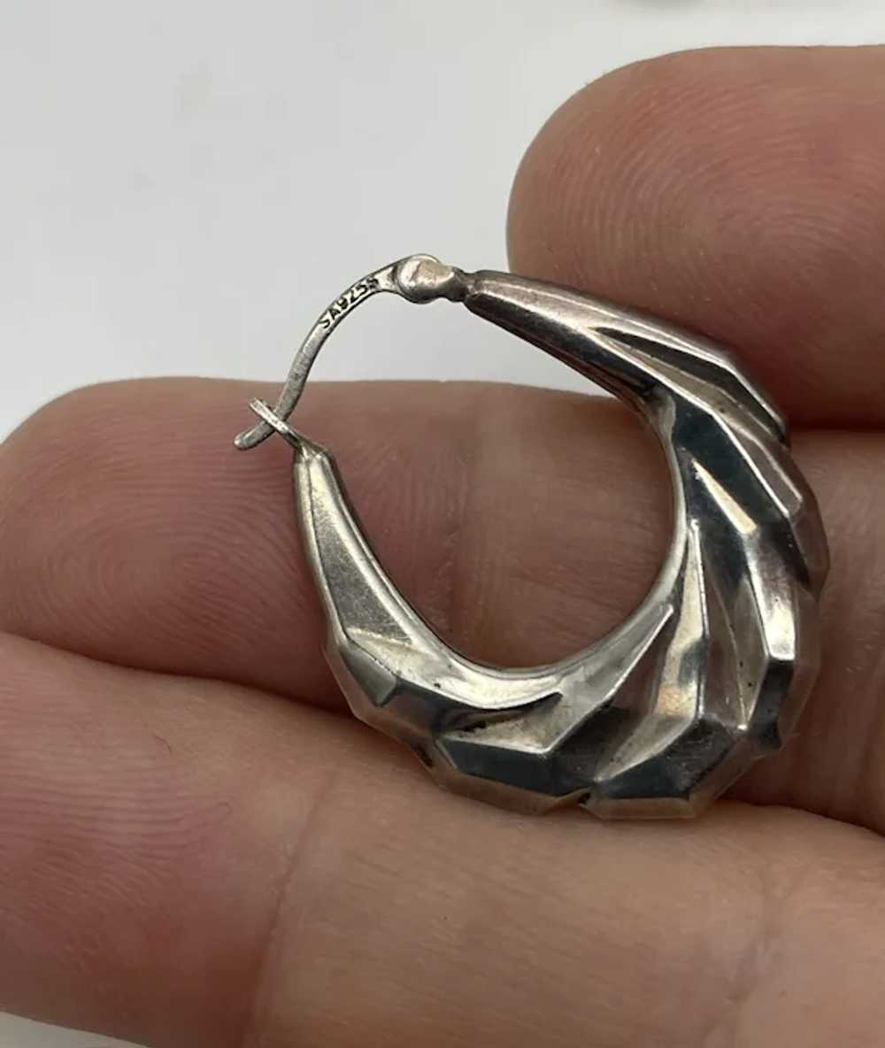 Thick Huggie Earrings 925 Sterling Silver  Vintag… - image 6