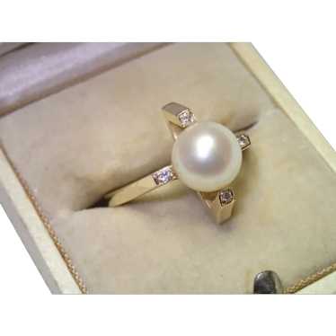 Cultured Pearl & Diamond Ring In 14K