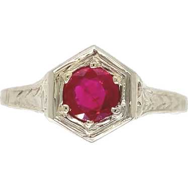 Art Deco 14K Gold .49ct Ruby Ring Hand Engraved - image 1