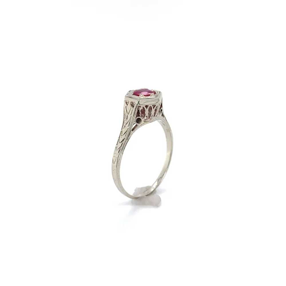 Art Deco 14K Gold .49ct Ruby Ring Hand Engraved - image 4