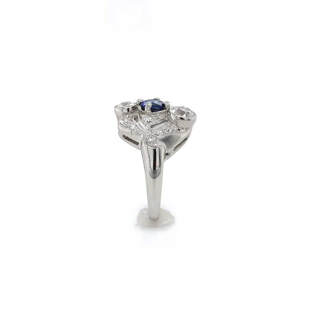 Vintage Platinum Blue Sapphire and Diamond Ring - image 3