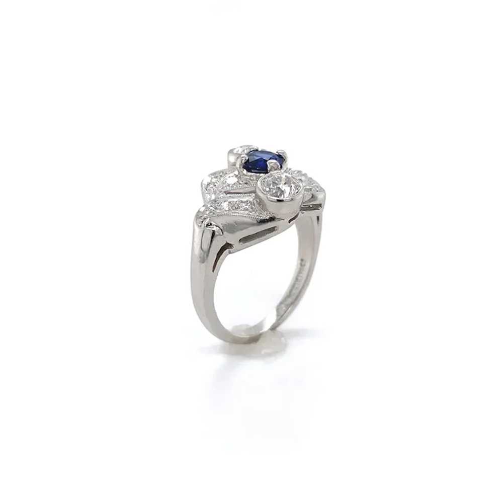 Vintage Platinum Blue Sapphire and Diamond Ring - image 4