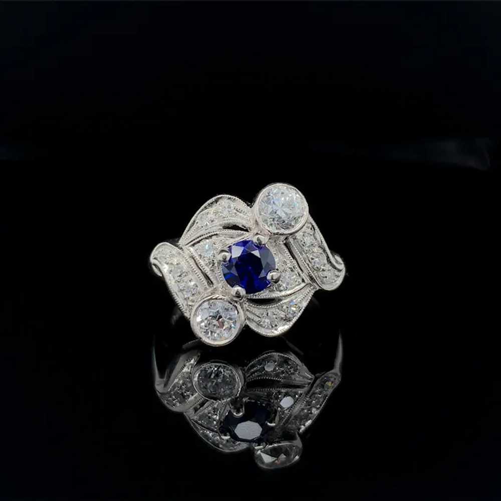 Vintage Platinum Blue Sapphire and Diamond Ring - image 6