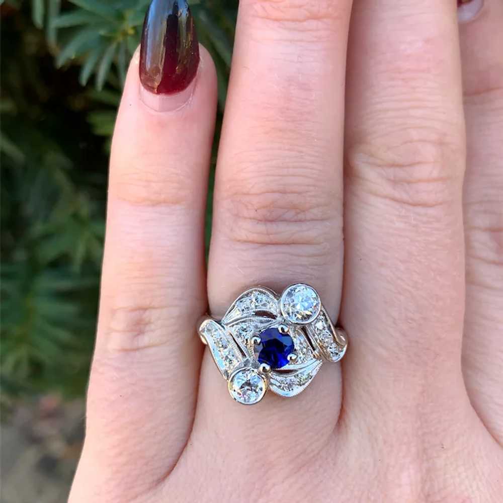 Vintage Platinum Blue Sapphire and Diamond Ring - image 8