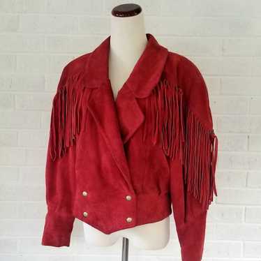 Vintage Red Leather Southwestern Fringe Concho 80… - image 1