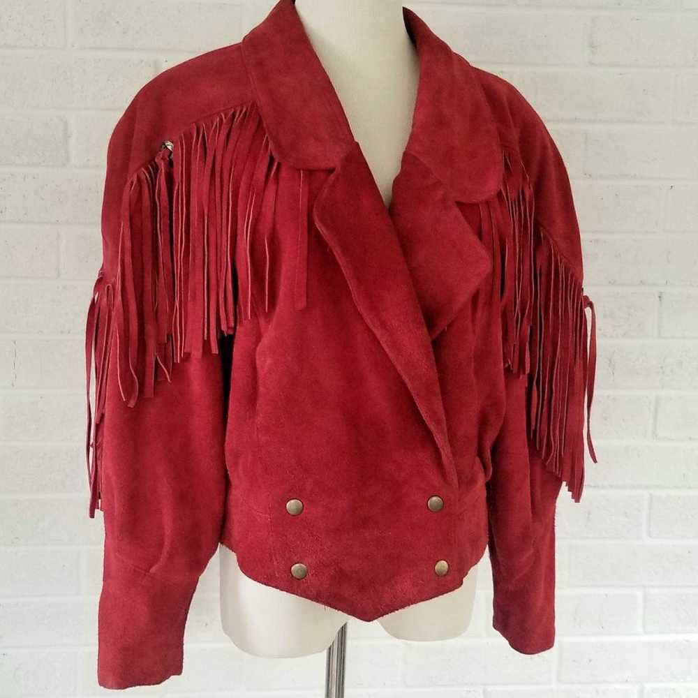 Vintage Red Leather Southwestern Fringe Concho 80… - image 2