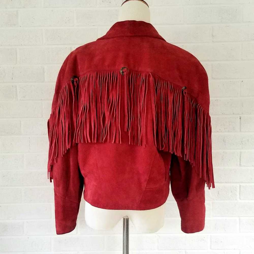 Vintage Red Leather Southwestern Fringe Concho 80… - image 3