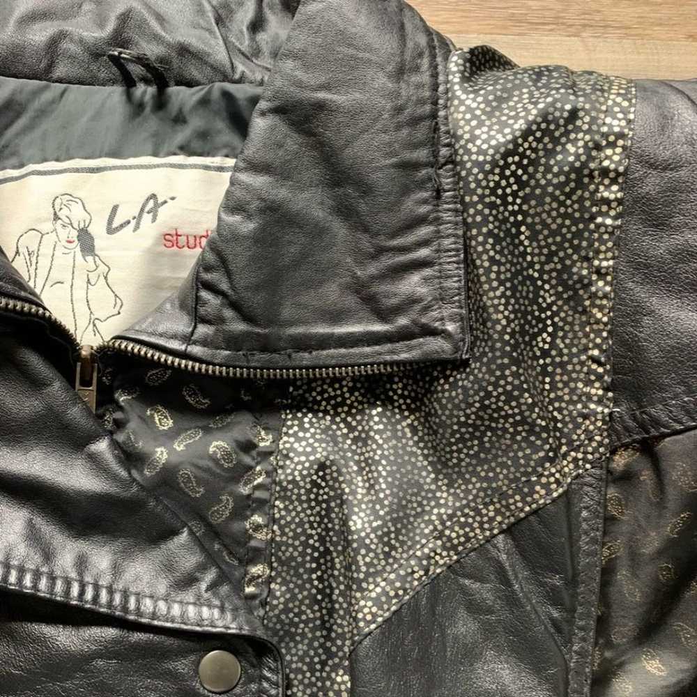 Vintage LA Studio Black Leather Padded Jacket M - image 3