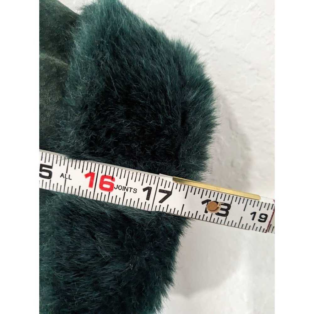 Vintage Suede Leather Hunter Green Faux Fur Lined… - image 11