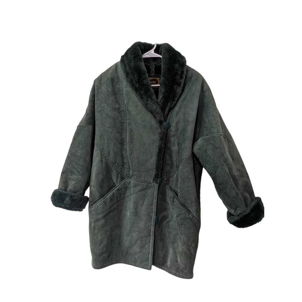 Vintage Suede Leather Hunter Green Faux Fur Lined… - image 1