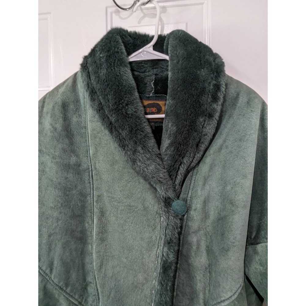Vintage Suede Leather Hunter Green Faux Fur Lined… - image 3