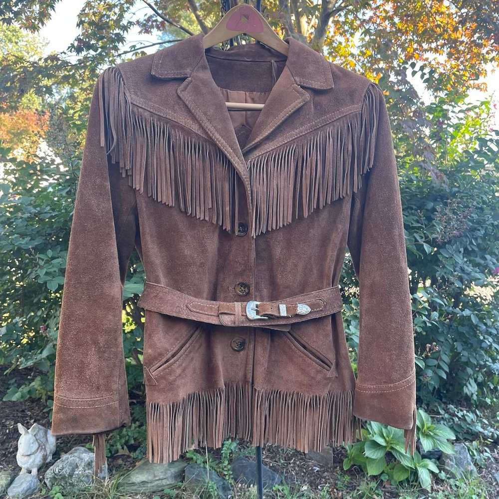 Winlit vintage 1960’s brown fringe suede leather … - image 2