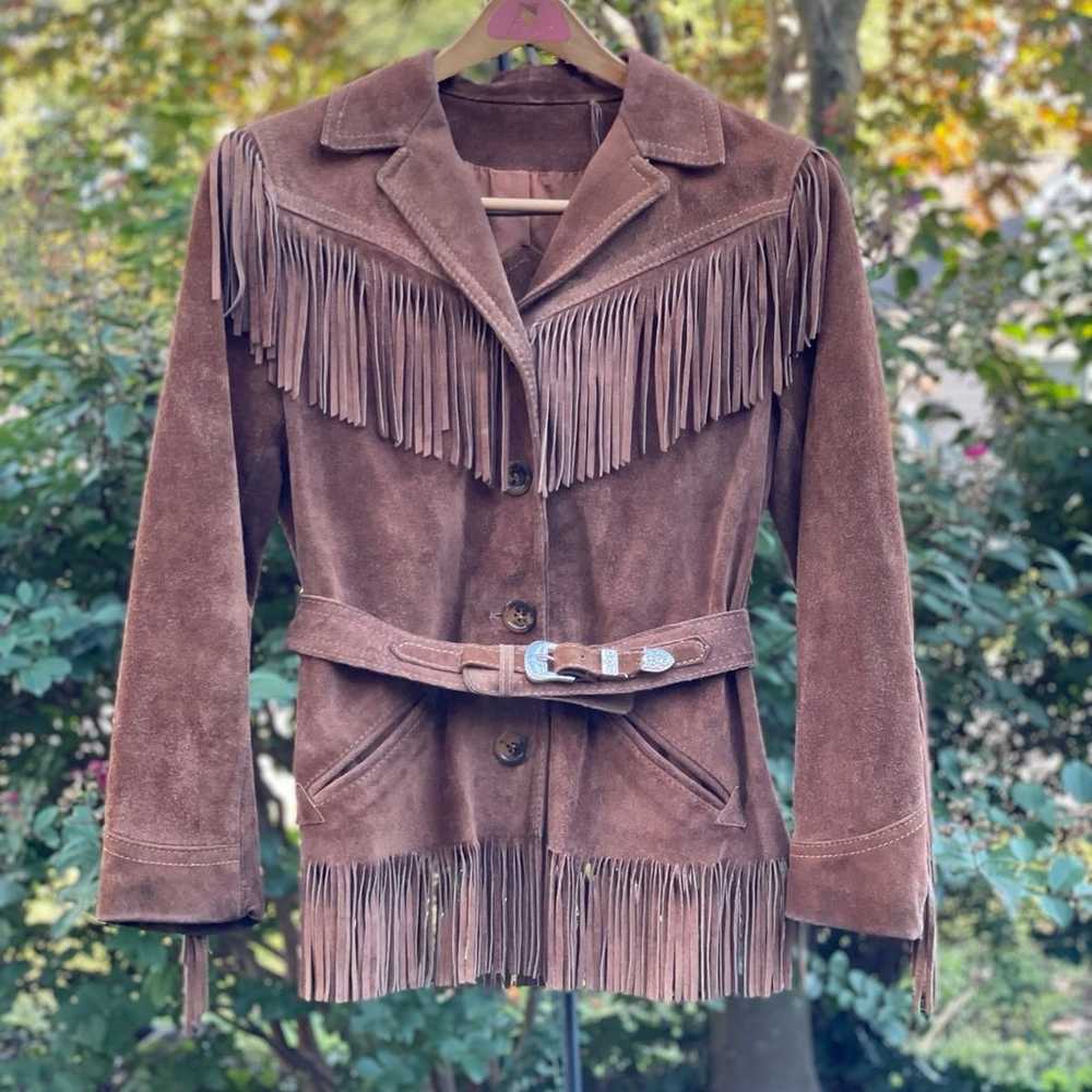 Winlit vintage 1960’s brown fringe suede leather … - image 9
