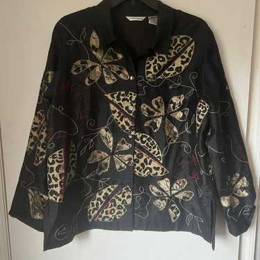 Laura Ashley Woman L Black Floral Silk Jacket - image 1