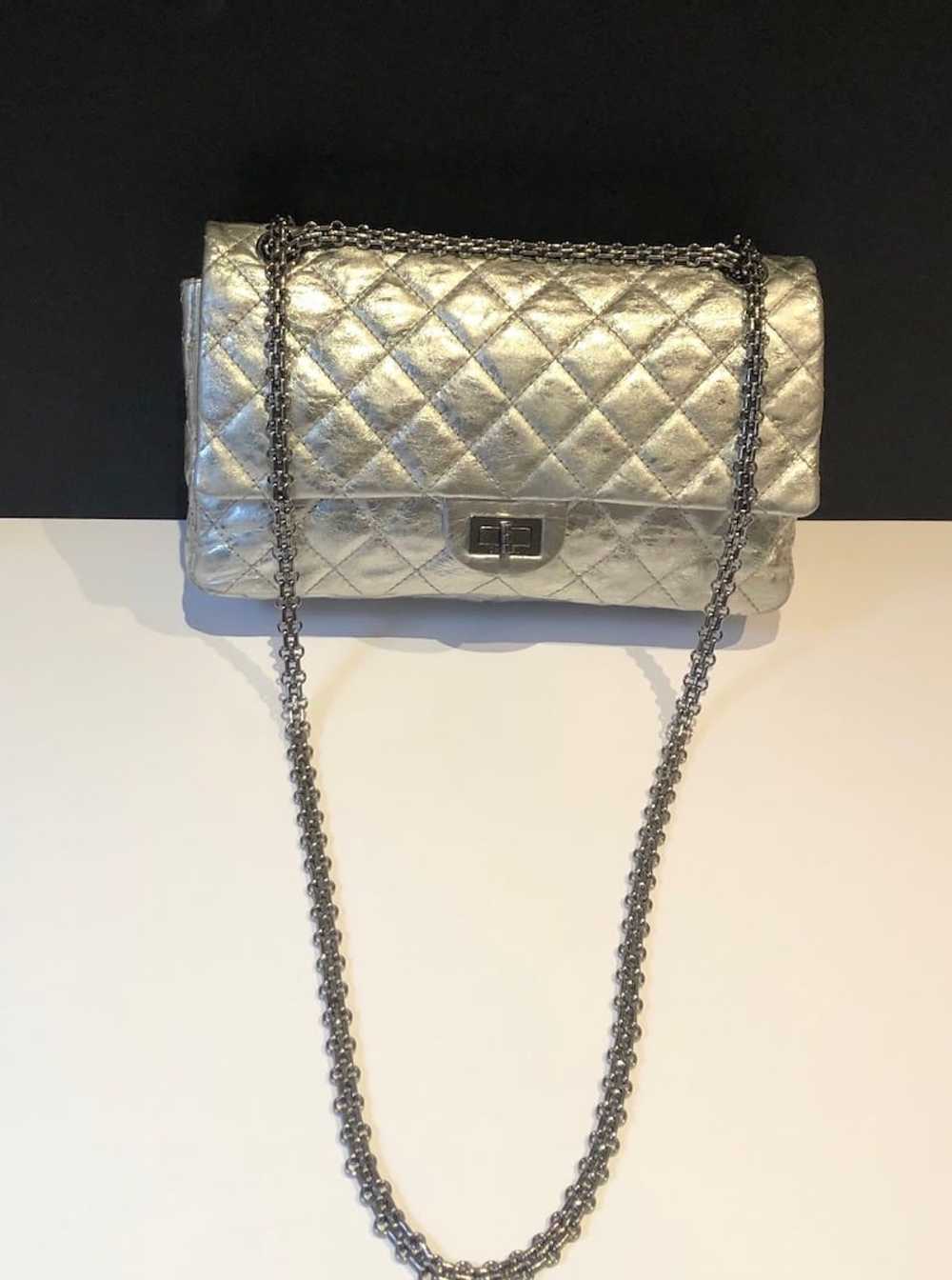 CHANEL Metallic Silver Quilted 2.55 Aged Leather … - image 2