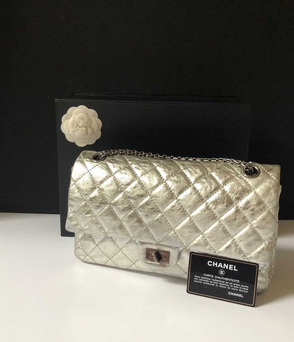 CHANEL Metallic Silver Quilted 2.55 Aged Leather … - image 3