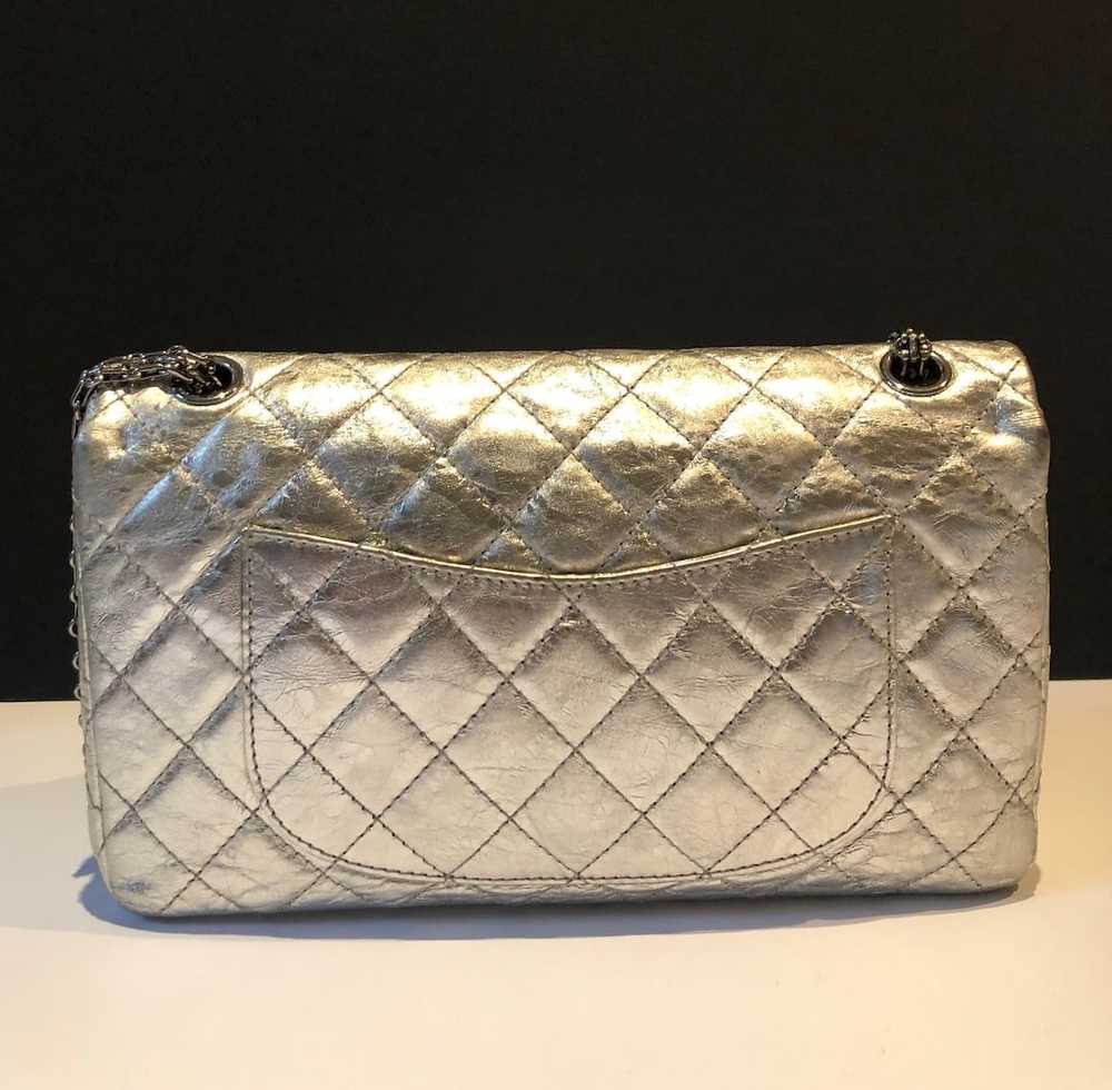 CHANEL Metallic Silver Quilted 2.55 Aged Leather … - image 4