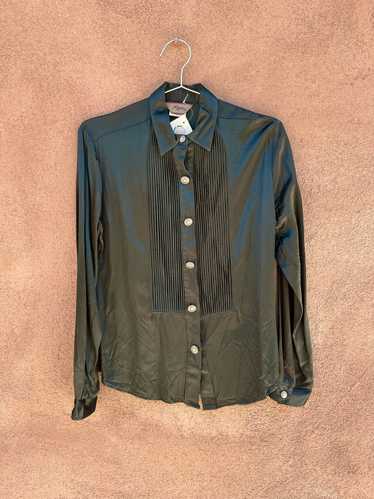 Roper Dark Green Satin Tux Style Western Blouse - image 1