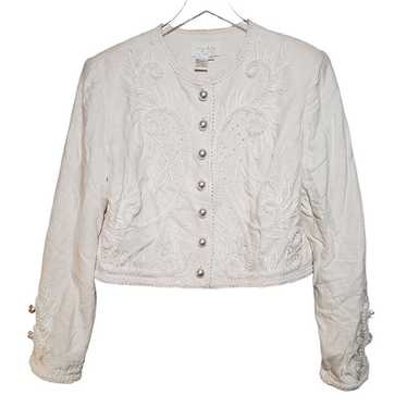 Vintage Cache Paisley Jacket Beaded Linen Cotton … - image 1