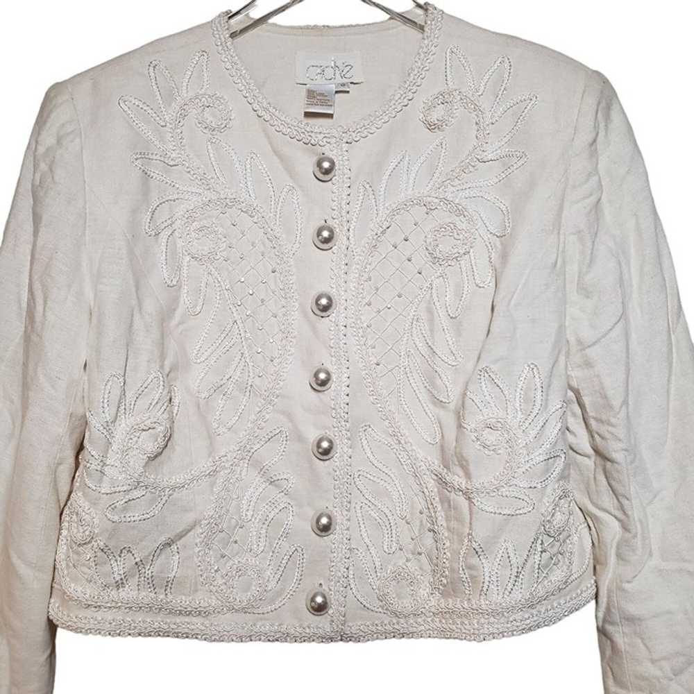 Vintage Cache Paisley Jacket Beaded Linen Cotton … - image 2