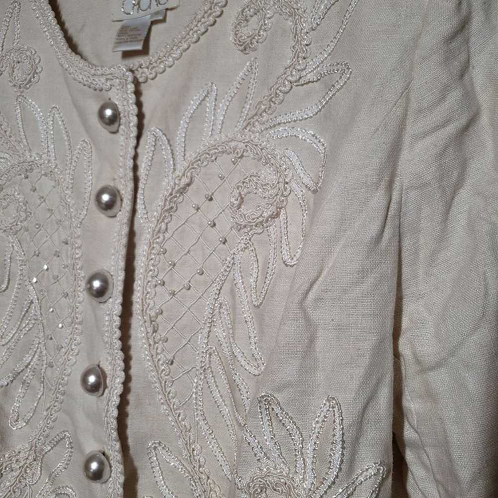 Vintage Cache Paisley Jacket Beaded Linen Cotton … - image 3